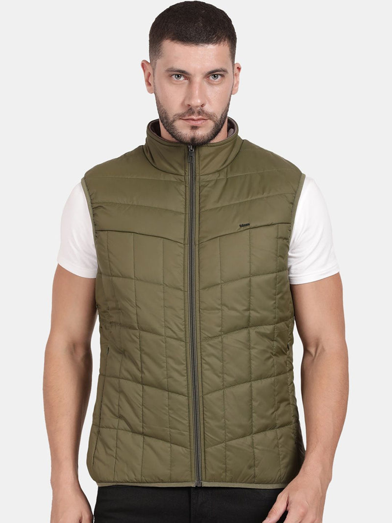 T-Base Sleeveless Puffer Jacket With Quilted Design And Polar Fleece Collar