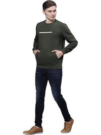 T-Base Men Green Solid Cotton Sweatshirt