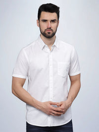 Half Sleeve White Cotton Linen Shirt