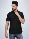 Half Sleeve Black Cotton Linen Shirt