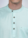 Half Sleeve Aqua Cotton Kurta Linen Shirt