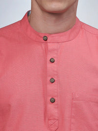 Half Sleeve Coral Cotton Kurta Linen Shirt