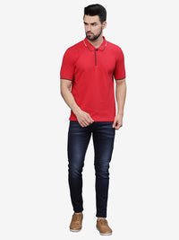 Half Sleeve Haute Red Polo Collar T-Shirt