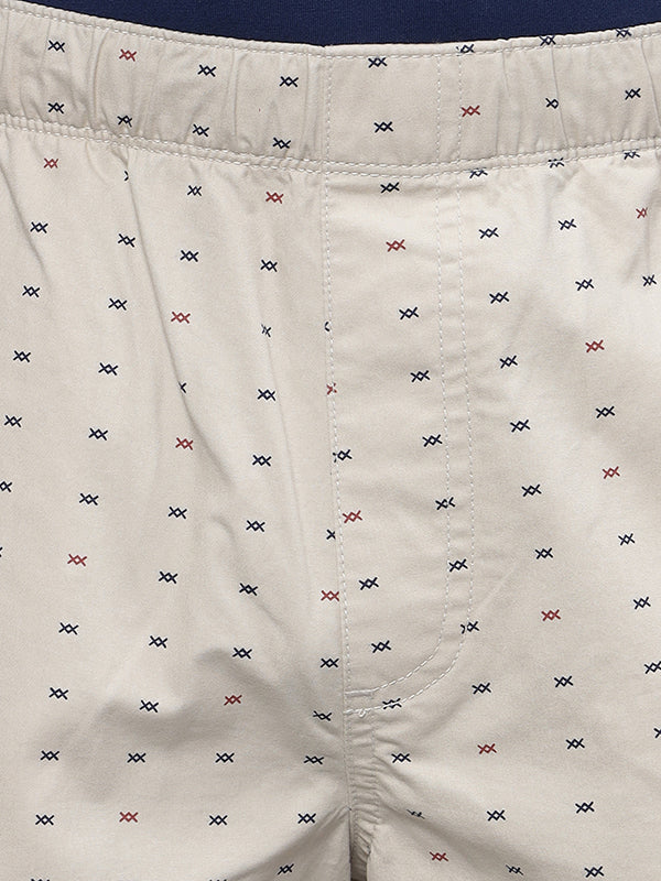 X Print Oyster Beige Lounge Shorts