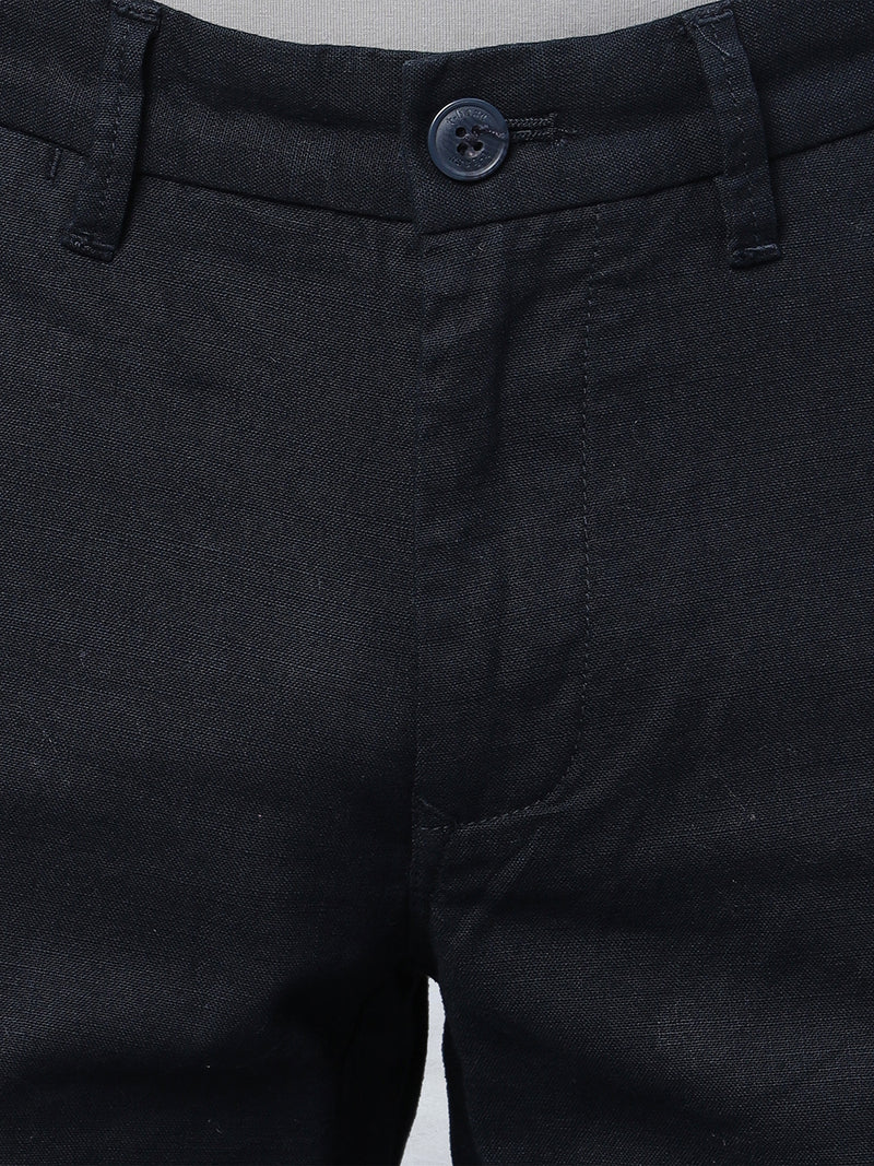 Navy Linen Look Cotton Stretch Chino Pants