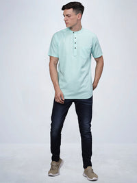 Half Sleeve Aqua Cotton Kurta Linen Shirt