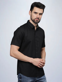 Half Sleeve Black Cotton Linen Shirt