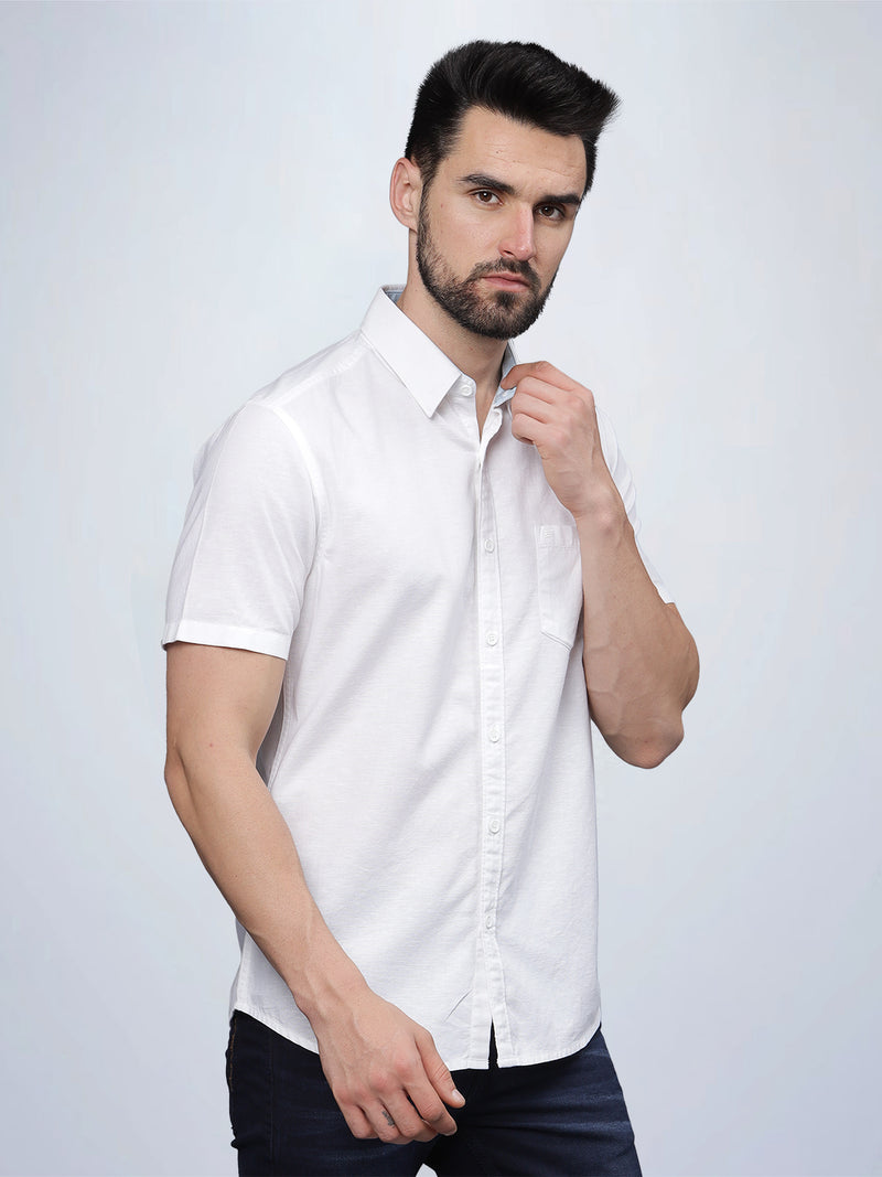 Half Sleeve White Cotton Linen Shirt