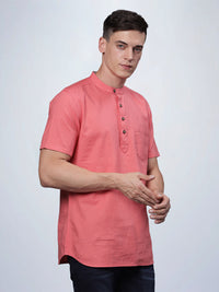 Half Sleeve Coral Cotton Kurta Linen Shirt