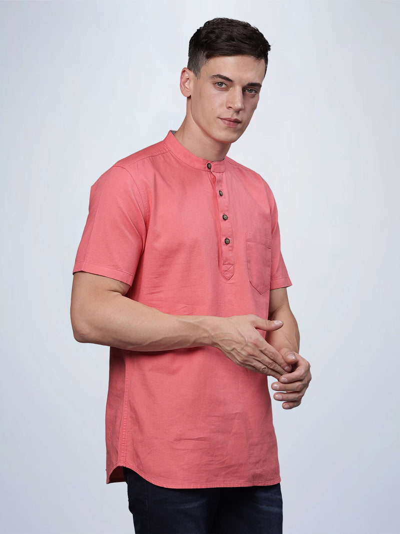 Half Sleeve Coral Cotton Kurta Linen Shirt