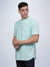 Half Sleeve Aqua Cotton Kurta Linen Shirt