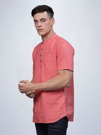 Half Sleeve Coral Cotton Kurta Linen Shirt