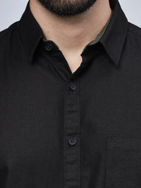 Half Sleeve Black Cotton Linen Shirt