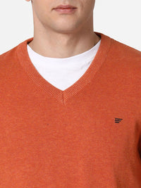 T-Base Men Rust Solid Cotton Pullover