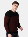 T-Base Men Black & Red Striper Cotton Crewneck Sweater