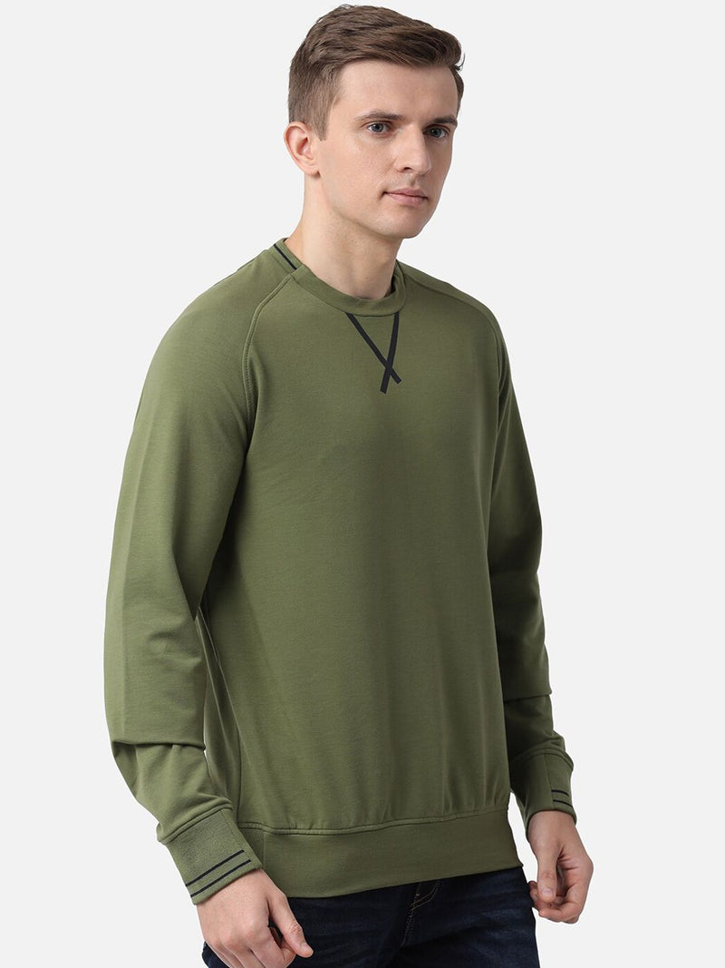 T-Base Men Olive Green Sweatshirt