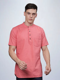 Half Sleeve Coral Cotton Kurta Linen Shirt