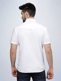 Half Sleeve White Cotton Linen Shirt