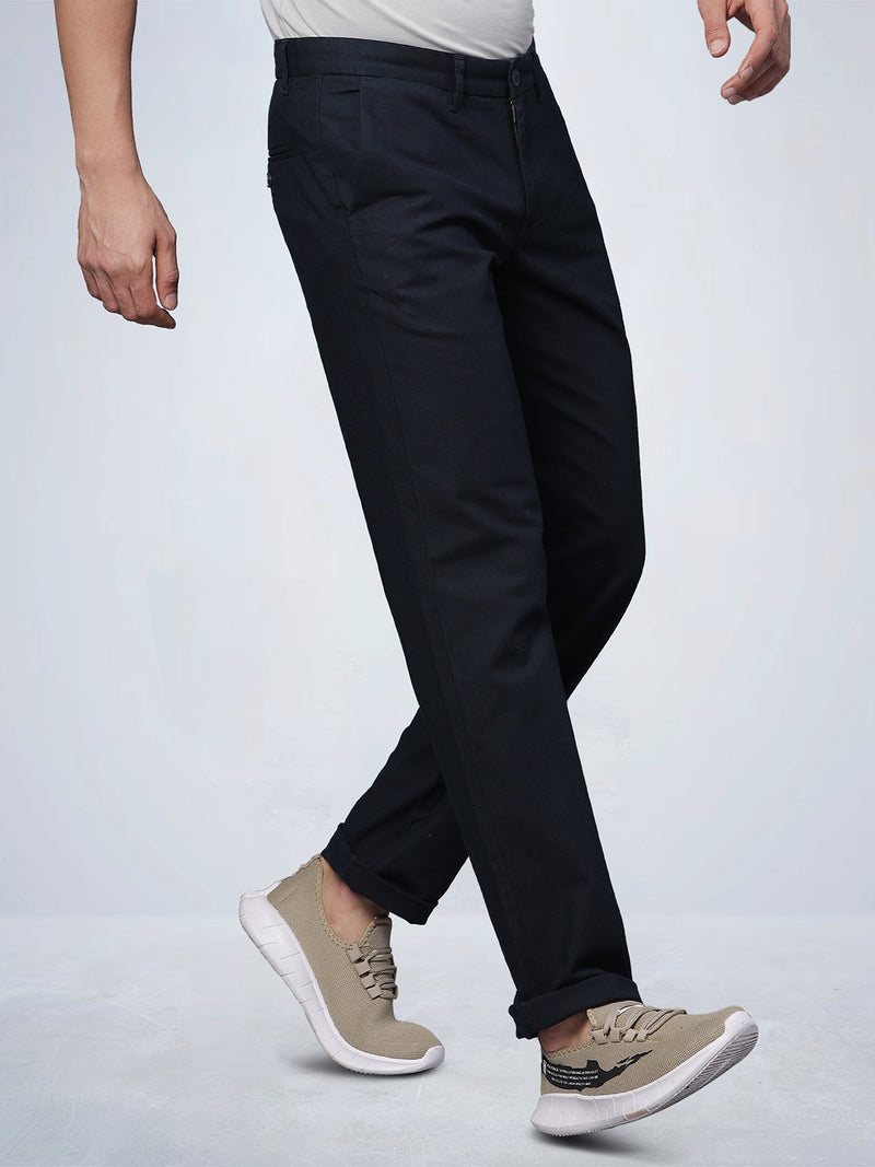 Navy Linen Look Cotton Stretch Chino Pants