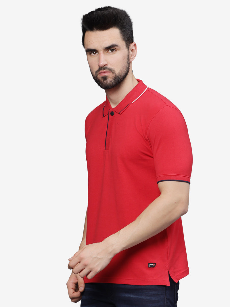 Half Sleeve Haute Red Polo Collar T-Shirt