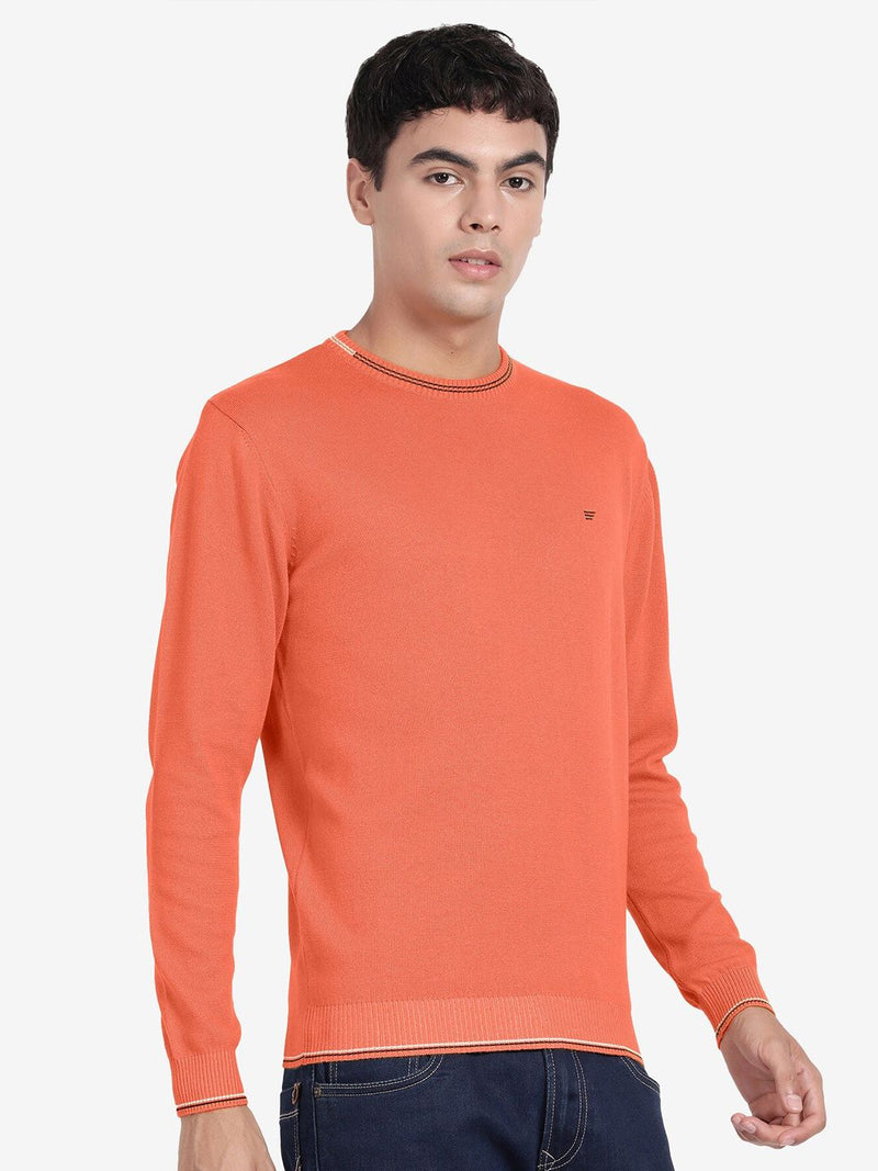 Crew Neck Burnt Orange Melange Full Sleeve Pullover