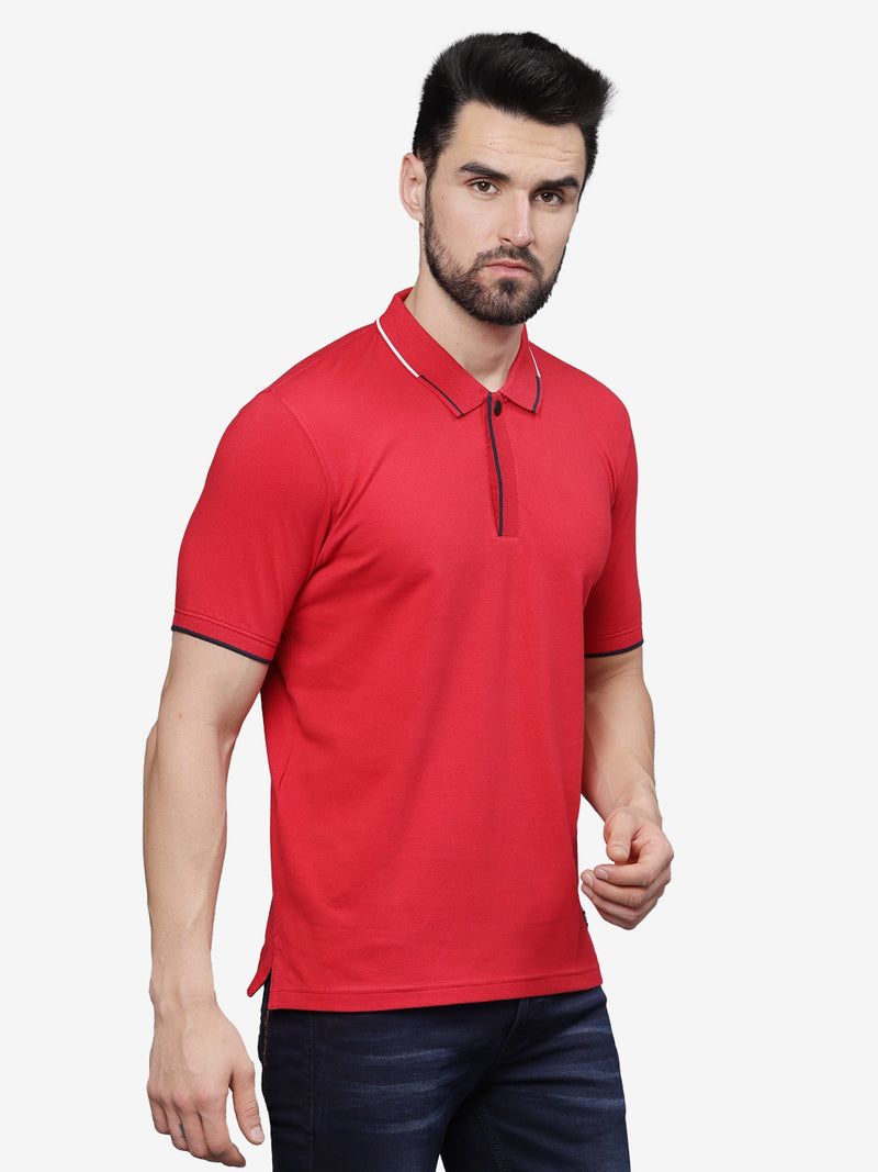 Half Sleeve Haute Red Polo Collar T-Shirt