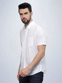 Half Sleeve White Cotton Linen Shirt