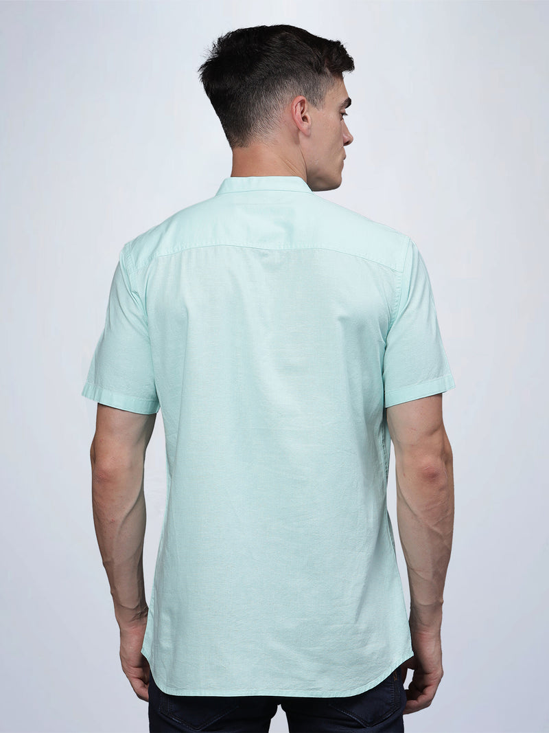 Half Sleeve Aqua Cotton Kurta Linen Shirt