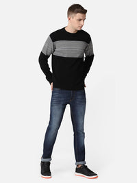 T-Base Men Black & White Striped Pure Cotton Pullover