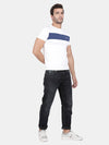 T-Base Men Off White Striped Slim Fit Cotton T-Shirt