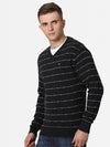 T-Base Men Black & White Striped Woolen Pullover