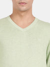 V Neck Meadow Green Melange Full Sleeve Pullover