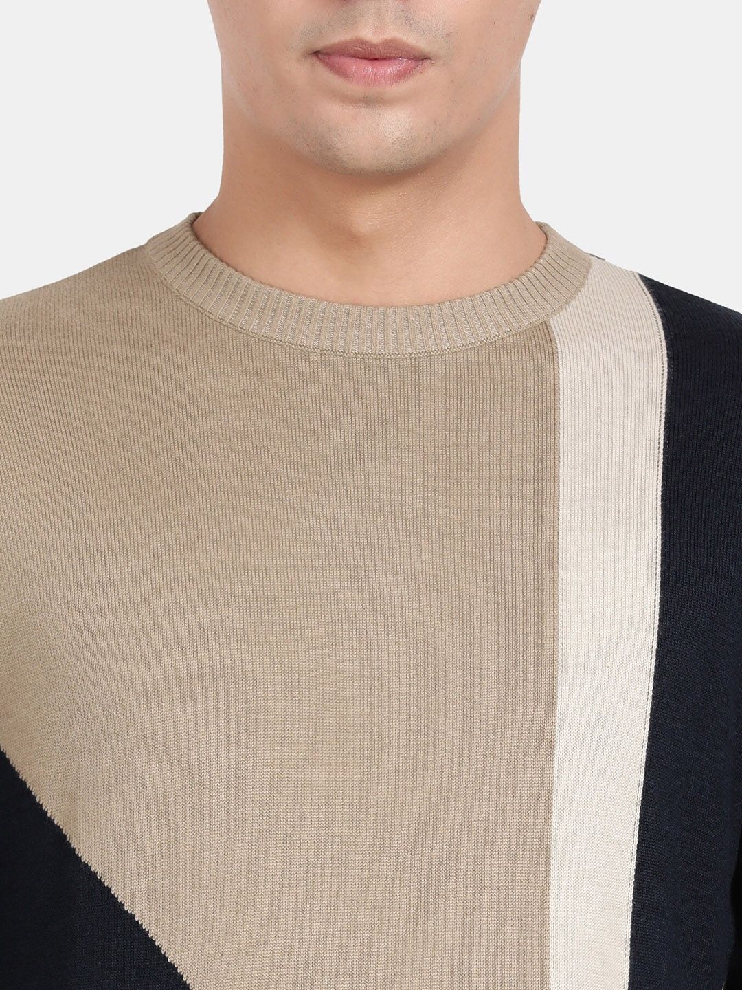 T-Base Colourblocked Cotton Pullover Sweater