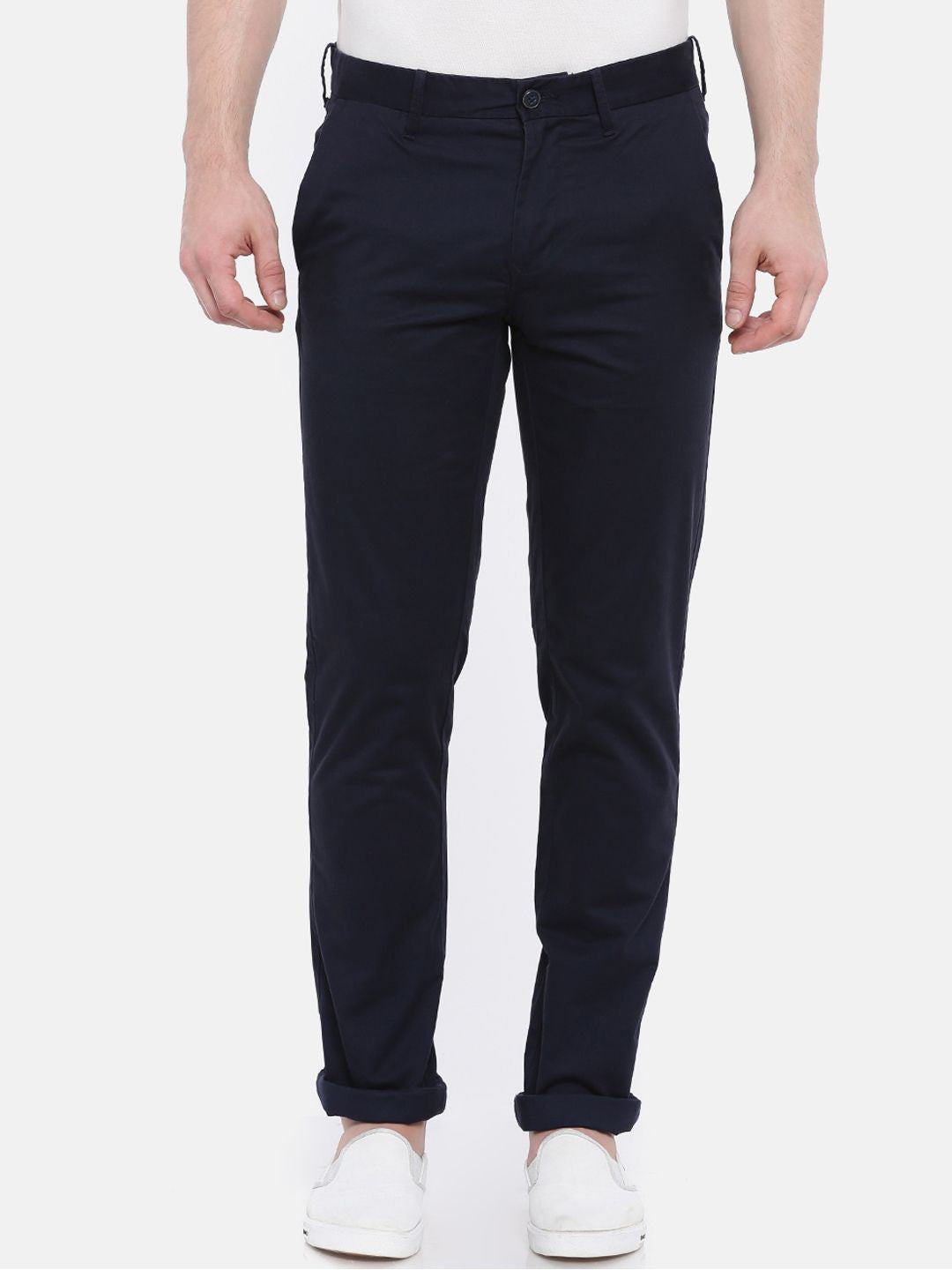 T-Base Men Navy Blue Easy Wash Chinos Trousers