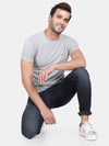 T-Base Men Grey Solid Slim Fit T-Shirt