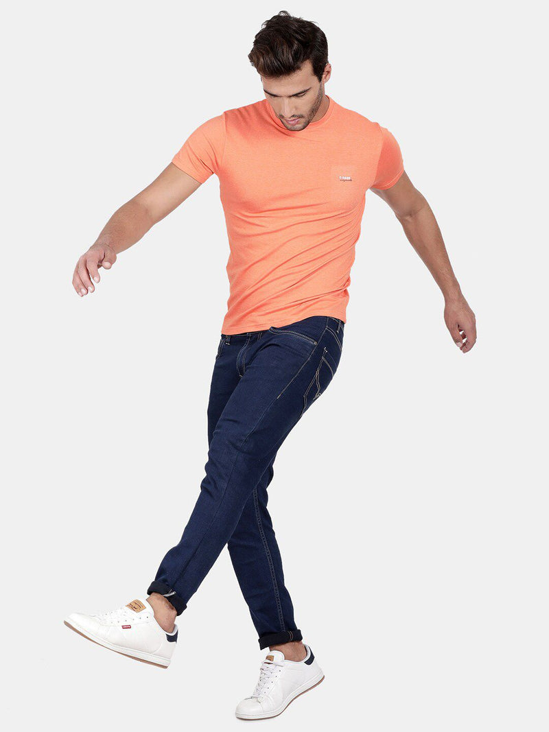 T-Base Men Coral Solid Cotton Slim Fit T-Shirt