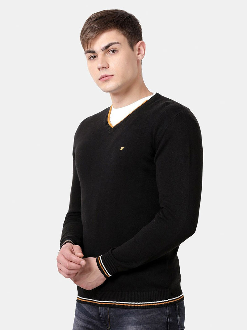 T-Base Men Solid Black Pullover