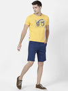 T-Base Men Yellow Printed Round Neck Cotton Pure Cotton T-Shirt