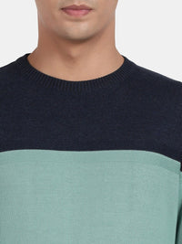 Crew Neck Full Sleeve Ocean Wave Color Blocked Pullover