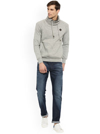 T-Base Men Grey Melange Solid Sweatshirt