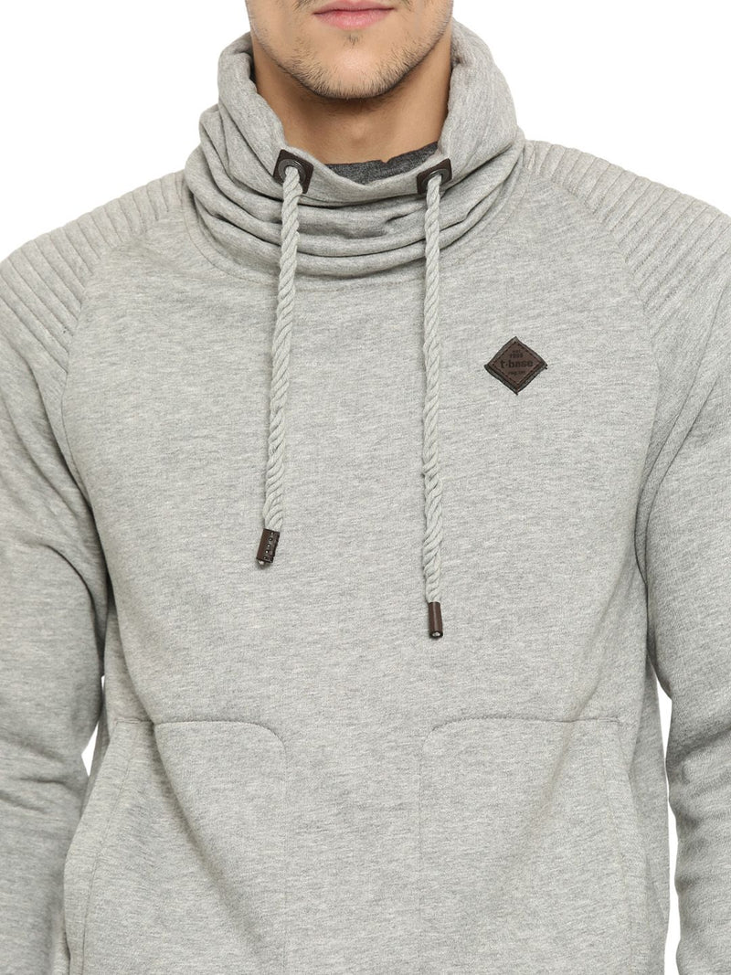 T-Base Men Grey Melange Solid Sweatshirt