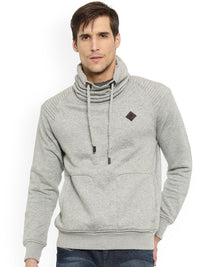 T-Base Men Grey Melange Solid Sweatshirt