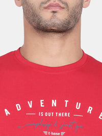 T-Base Men Red Typography Printed Cotton T-Shirt