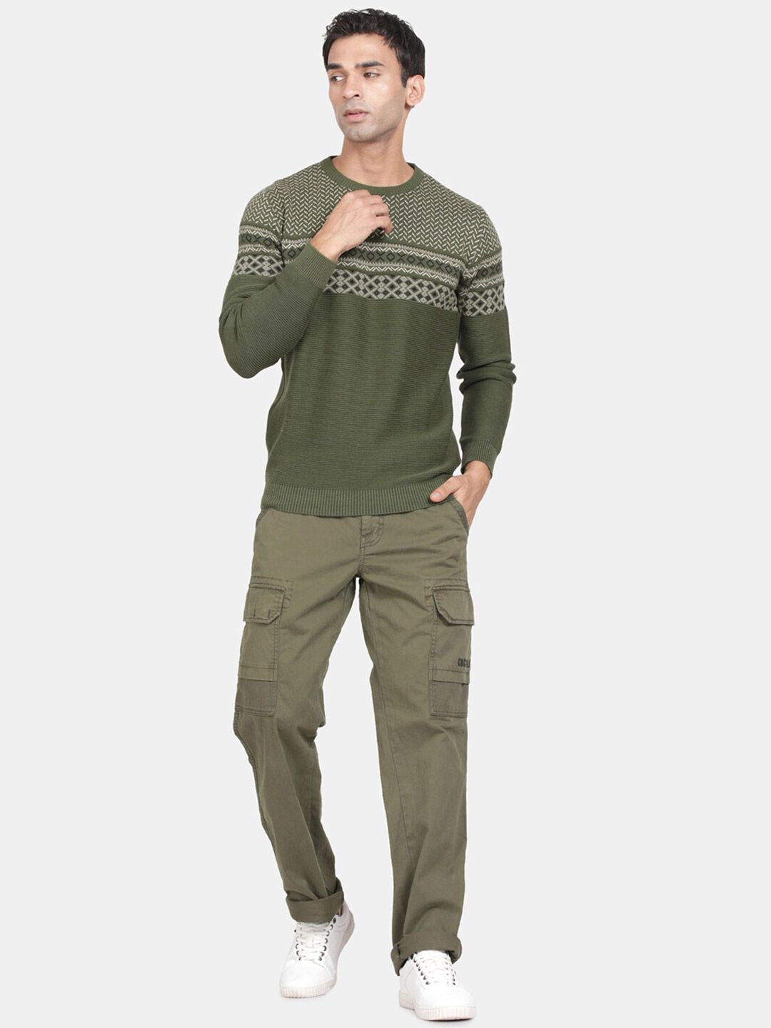 Round Neck Olive Full Sleeve Pullover