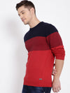 T-Base Men Red & Navy Blue Colourblocked Pullover Sweater