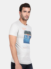 T-Base Men Grey Printed Applique T-Shirt