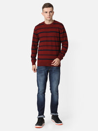 T-Base Men Red & Navy Blue Striped Cotton Pullover