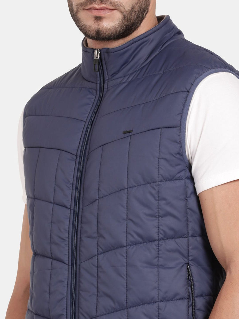 T-Base Sleeveless Puffer Jacket With Quilted Design And Polar Fleece Collar