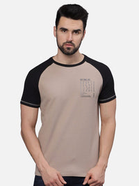 T-Base Men Typography Colourblocked Drop-Shoulder Sleeves Monochrome Applique T-Shirt