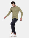 T-Base Men Olive Green Solid Slim Fit Cotton T-Shirt